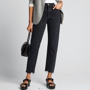 Agolde Jamie High Rise Straight Frayed Black Jeans